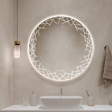 Circular Wall-Mounted Smart Bathroom Mirror with Touch Screen and LED Lighting