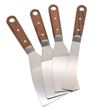 China Factory Cheap Japanese Style Wooden Handle Stainless Steel Scraper Putty Knife for BBQ and Drywall
