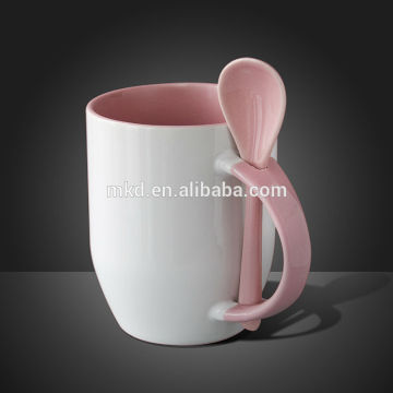 MEIKEDA 12oz Pink inside Sublimation coated Mug With Pink Spoon