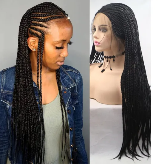 Vigorous cheap wholesale heat resistant jumbo hair box braid synthetic braided wigs lace front wig synthetic braiding hair
