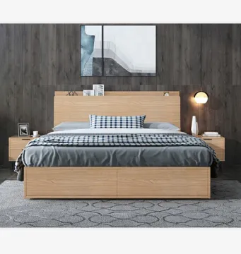 Storage functional wooden bedroom MDF melamine headboard bed