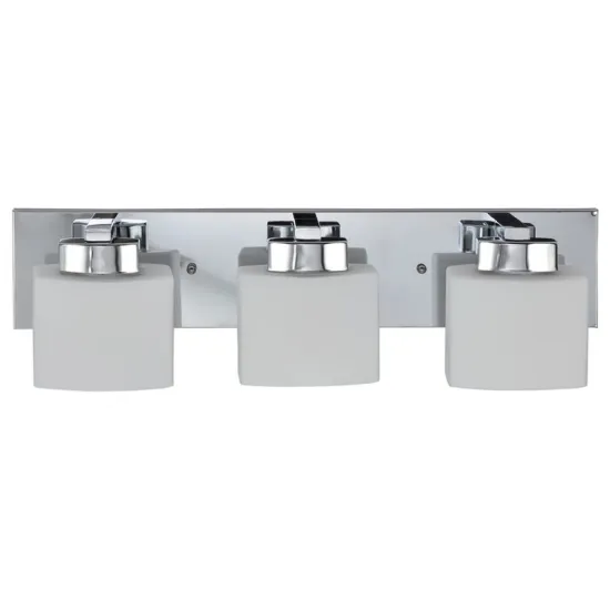 Modern Bathroom Vanity Lights with White Glass Shades and Brushed Nickel Finish