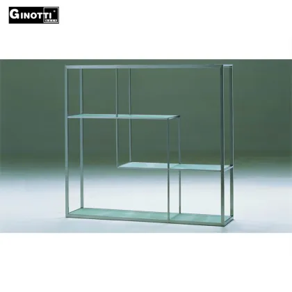 Stainless steel ladder shelf bookcase with glass