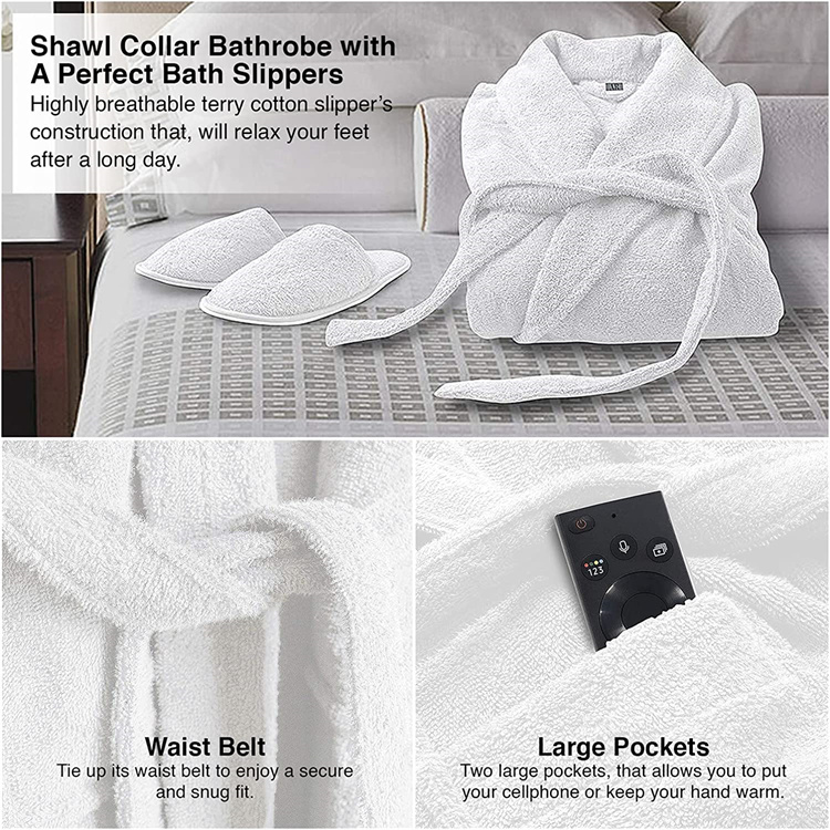 shawl collar bathrobe with slippers