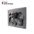 brick carved lion and foo dog