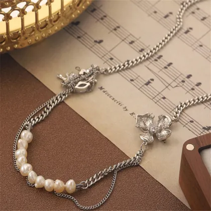 Hot Sale Pearl Butterfly Flower Necklace - Silver Luxury Clavicle Chain Jewelry for Women