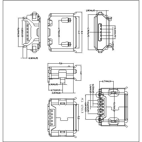 MUFM20 20-Micro USB 5P receptacle angle with 4 legs Dip 5.65mm,ejector ype 