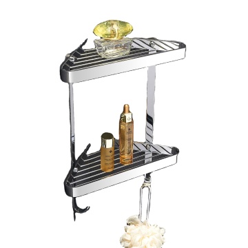 Chrome and Brass Modern Dual Tier Bathroom Corner Shelf