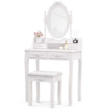 Girls Makeup Mirrored Dressing Table With Cushioned Stool