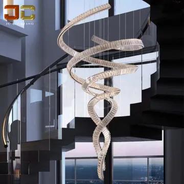 JC LIGHTING Custom Modern Stairwell LED Chandelier Spiral Ceiling Lamp Rose Gold