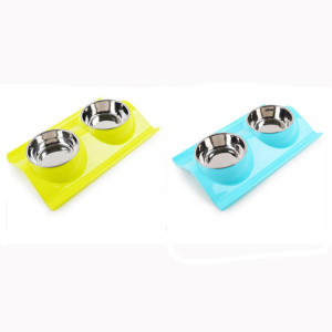 Pet Double Plastic Bowl Dog Drink Bowl