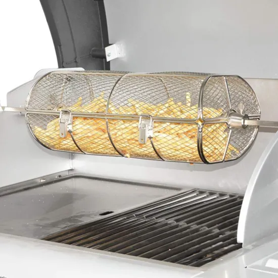 BBQ Accessories Stainless Steel Rotisserie Grill Round Roaster Basket Oven Roast Baking Rotary Rolling Grill Basket