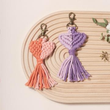 Handmade Macrame Heart Keychain with Tassel Bag Charm: Perfect Gift for Women