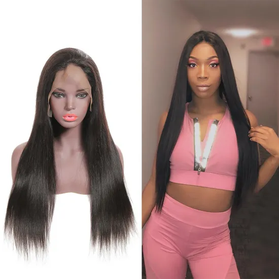 100% Cuticle Aligned Hair Full Hand Tied Straight Human Hair 12-22 Inch Full Lace Wig For Black Women