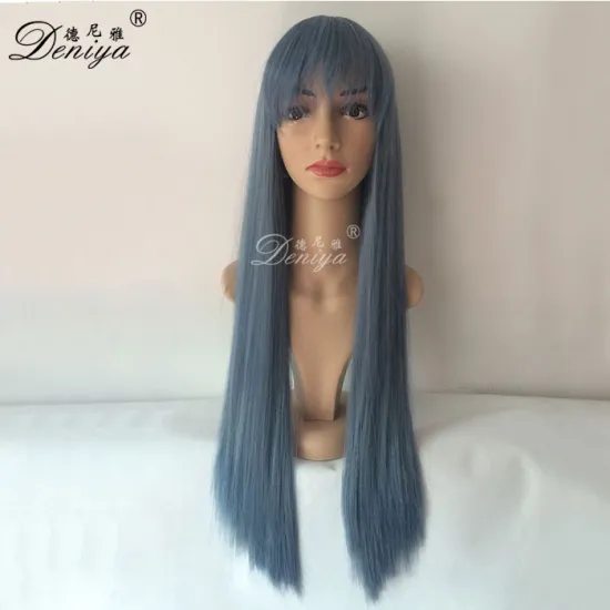 Fashional long blue straight party plastic tinsel wigs