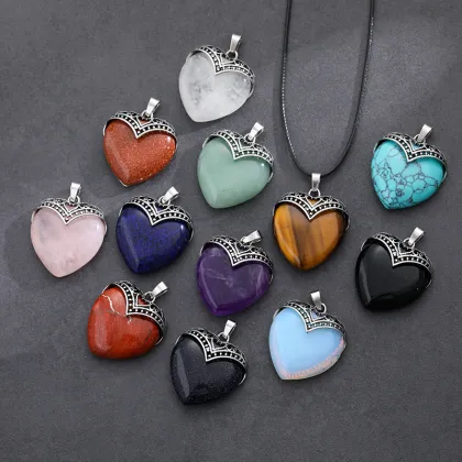 Red Jasper Antique Silver Alloy Heart Pendant Keychain