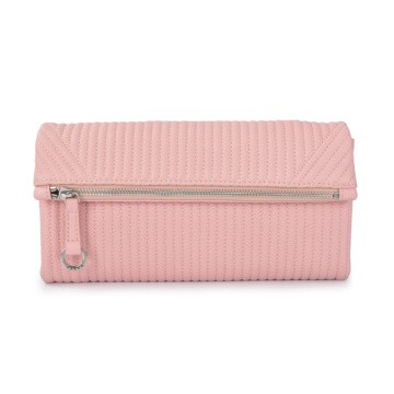 Bolso de cuero simple Cartera de embrague Cartera plegable Rosa