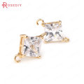 (31965)4PCS 6MM 8MM 24K Champagne Gold Color Brass with Zircon Square 2 hole Connector Charms High Quality Jewelry Accessories