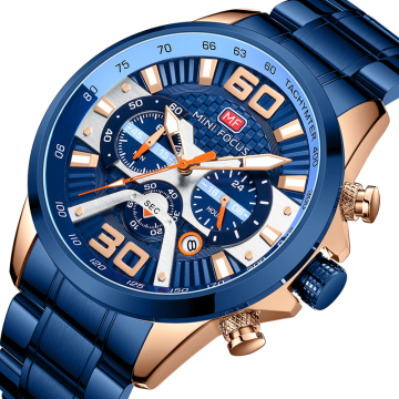 Hot Style Mini Focus 0336G Luminous Hand Steel Strap Men's Watch