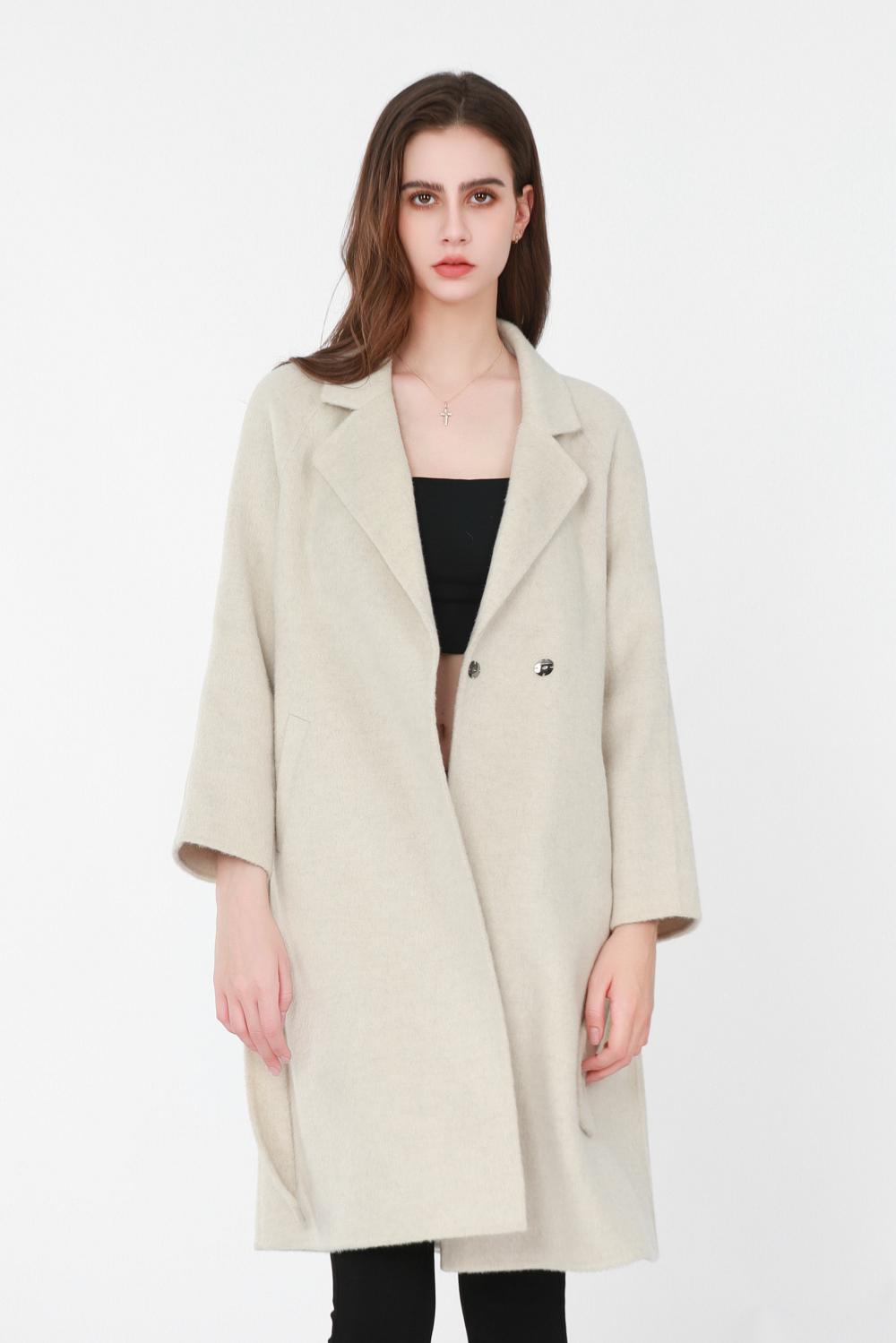 Three-quarter sleeves suit-stlye collar long woolen coat