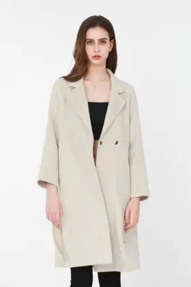 Three-quarter sleeves suit-stlye collar long woolen coat