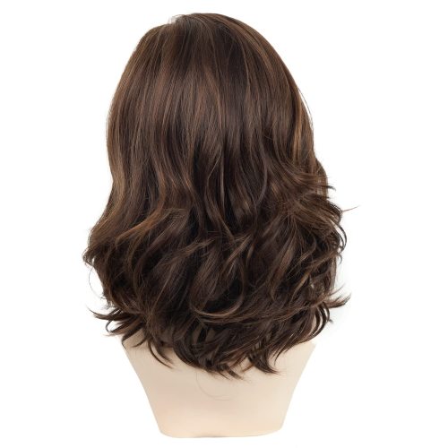 Brown with Blonde Highlight Natural Wavy Wigs
