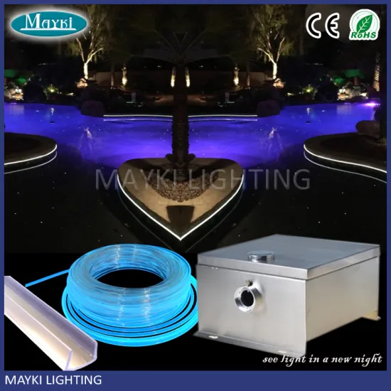 High brightness fiber optic for swimming pool with Mitsubishi brand side glow optic fibre cable and metal box