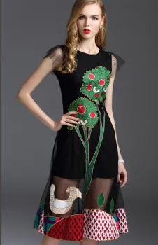 Pretty Steps 2016 summer vintage elegant ladies round collar dresses embroidered lace dress