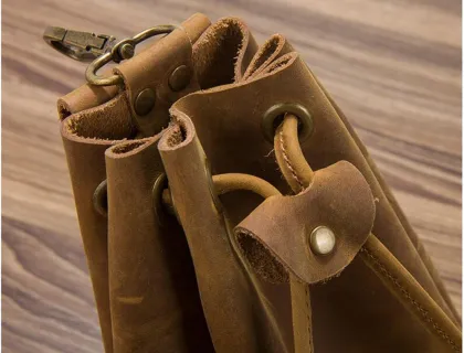 Men's Outdoor Sports Cowhide Waist Bag for Cycling and Storage