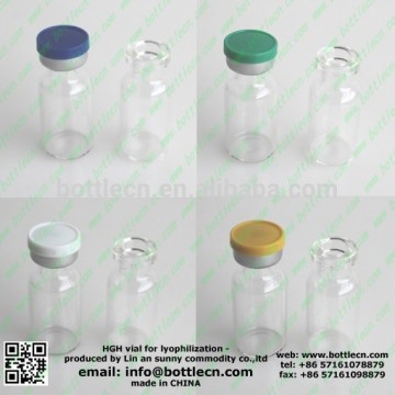 growth hormone injectable HGH vial for lyophilization, rubber stopper and caps