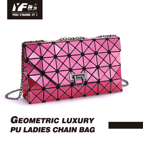 Borsa a catena da donna geometrica in pelle PU di lusso