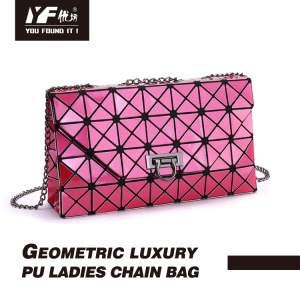 Luxury PU leather geometric ladies chain bag