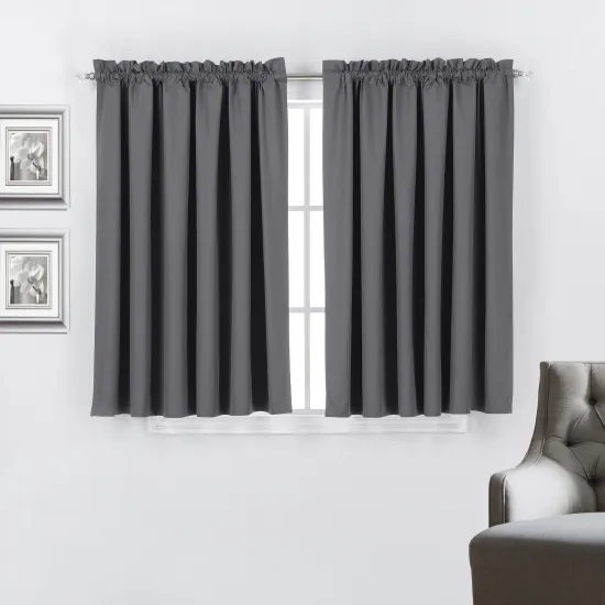 Short Gray Half Window Curtains for Bedroom - Set of 2, 52W x 45L