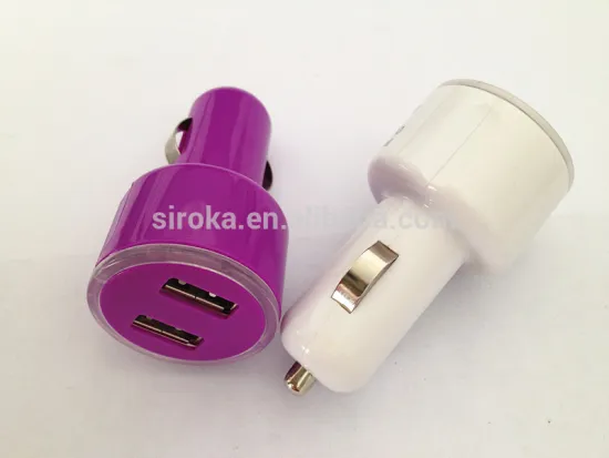 Manufacturers wholesale high quality double USB car charger 5V 2.1A+1A colored mini 2 ports car charger for mobile phone