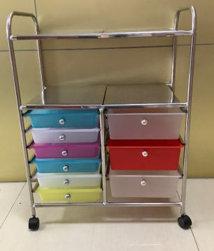 stainless steel utility cart with plastic drawers