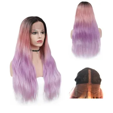 X-TRESS Long Natural Wave Synthetic Lace Wig Middle Part Rose Pink Grey Colored Heat Resistant Fiber Hair Wigs For Black Women
