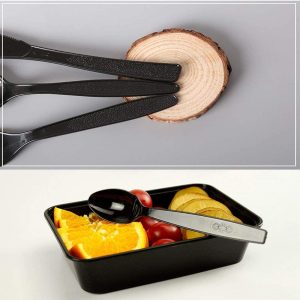 Plastic Fork Knife Black Clear Heavy Duty Fast Food Cutlery Disposable Spoon