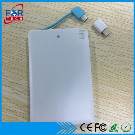 201t new product ultrathin credit card size power bank 2000mah with built in micro usb cable for Samsung galaxy/Phones/Android