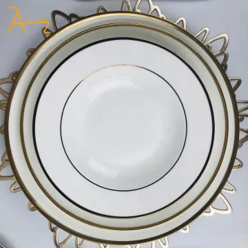 Black Rim Bone China Dinner Set: Classic Round Ceramic Plates and White Porcelain Chargers for Wedding and Bulk Occasions
