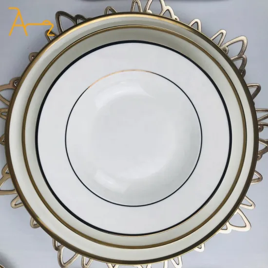 Black Rim Bone China Dinner Set: Classic Round Ceramic Plates and White Porcelain Chargers for Wedding and Bulk Occasions