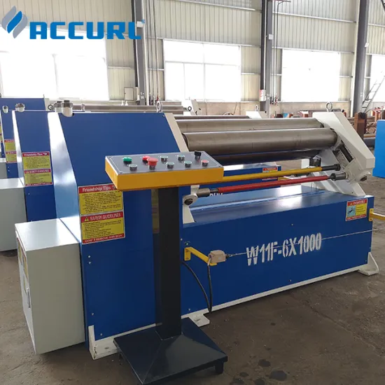 ACCURL 3 Roller Asymmetric Rolling Machine: Blue and White Automatic for Stainless Steel and Aluminum Cutting
