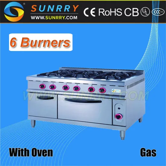 Commercial heavy duty indoor portable panel gas cooker timer 6 burner range with gas oven