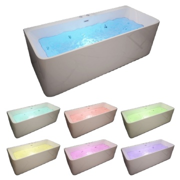 Modern Freestanding Acrylic Rectangular Spa Bathtub with Whirlpool & Waterfall for Hotels