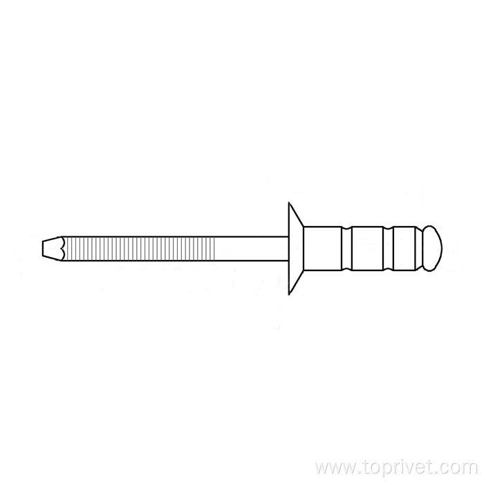 Steel/steel countersunk multi-grip blind rivet