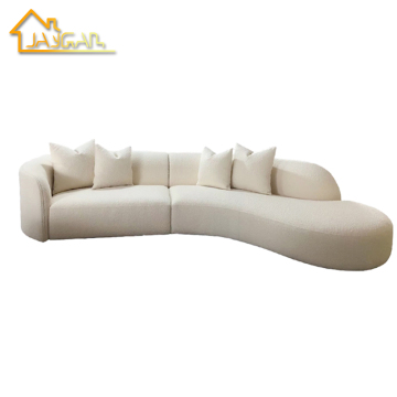 White Teddy Fabric Sectional Sofa Set with Chaise for Modern Living Rooms