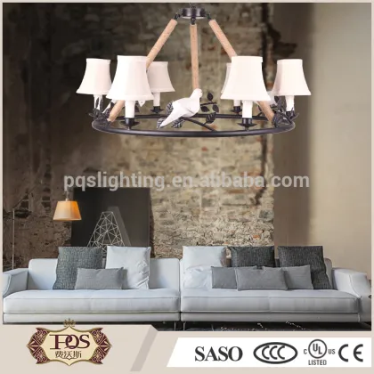 Holy pigeon wrapped rope pendant light with fabric shade, chandelier lights