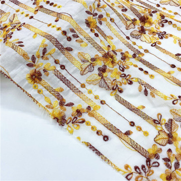 French Dress Embroidery Fabric On Cotton Mesh