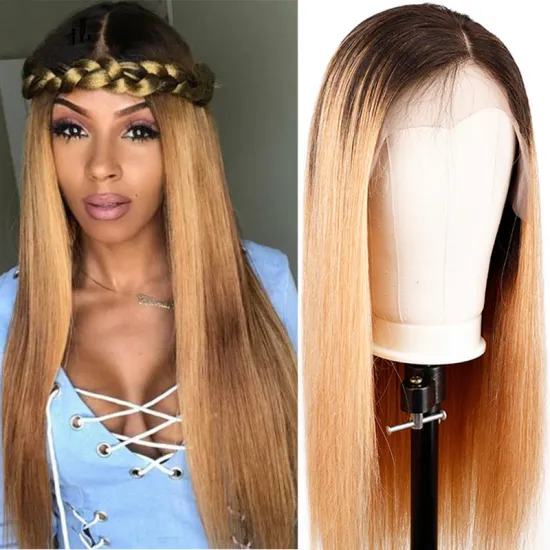 1B 27 30 Blonde Brazilian Straight Lace Front Wig 13x4 Colored Ombre Human Hair Wigs Pre Plucked Remy Brown Lace Front Wig