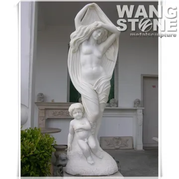 Life Size White Marble Mother And Child Sculpture