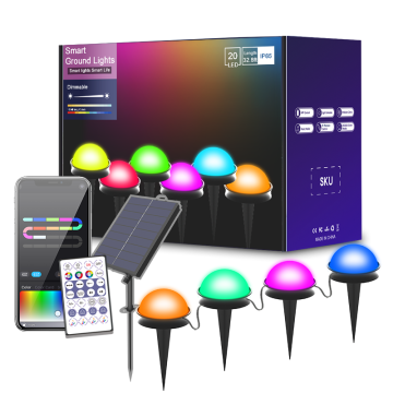 RGB Solar Ground Lights 25LEDs App-Controlled Outdoor Deck Pathway Lamps